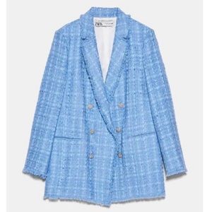 Zara Blazer TWEED Rhinestone Jewel Buttons BLUE BN